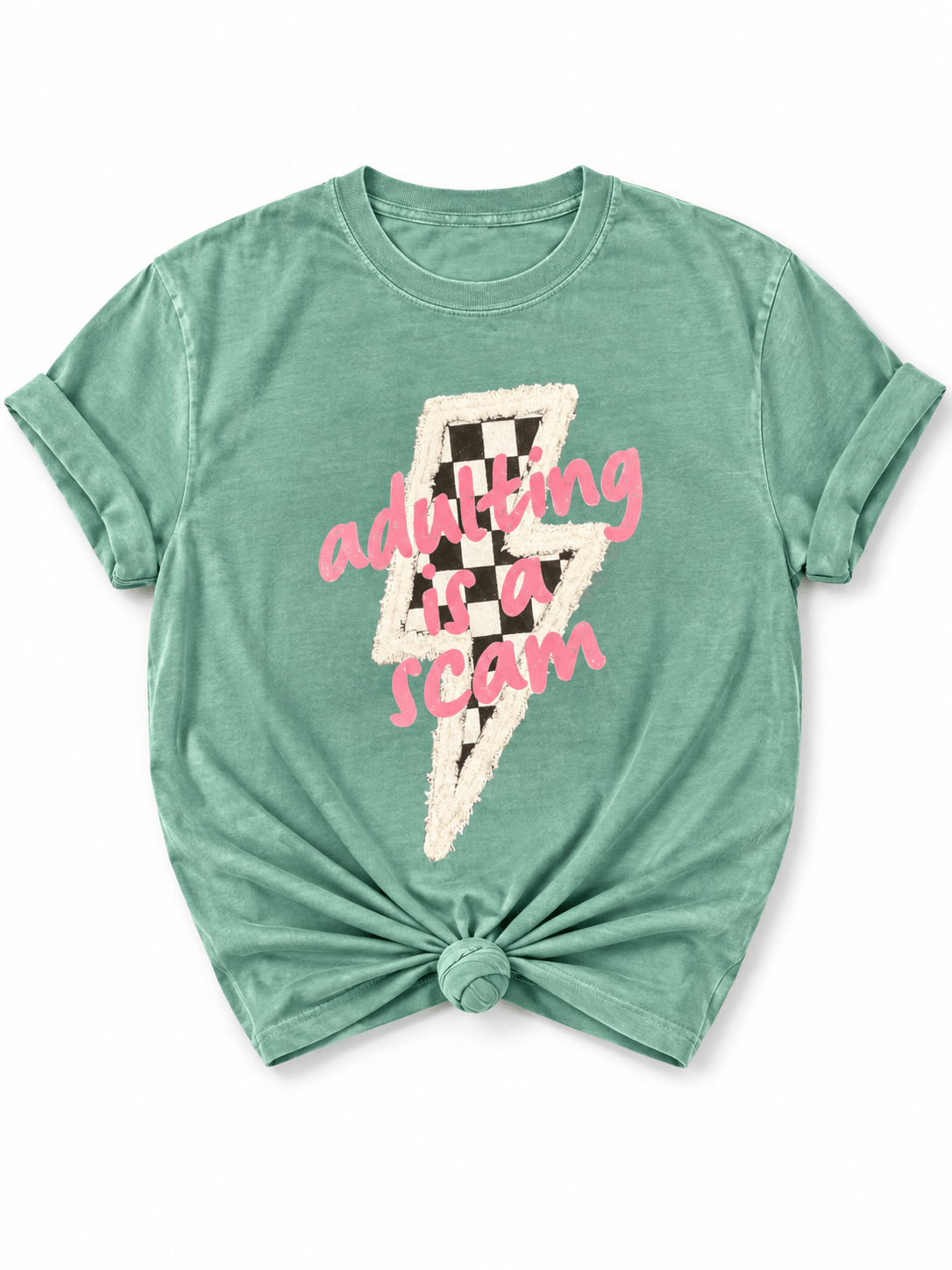 Plus/Reg Short Sleeve "Adulting is a Scam" Graphic Tee - Freckled Poppy