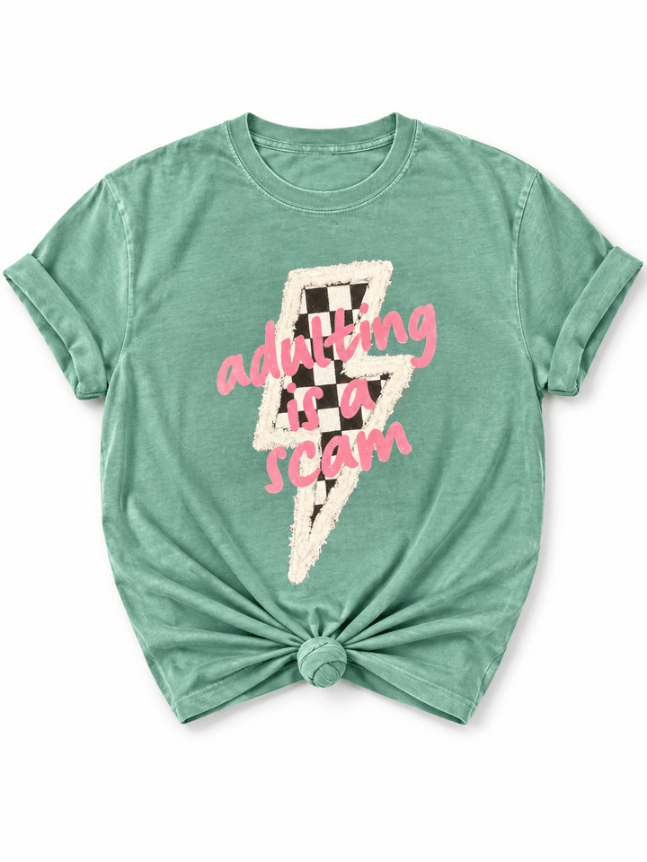 Plus/Reg Short Sleeve "Adulting is a Scam" Graphic Tee - Freckled Poppy