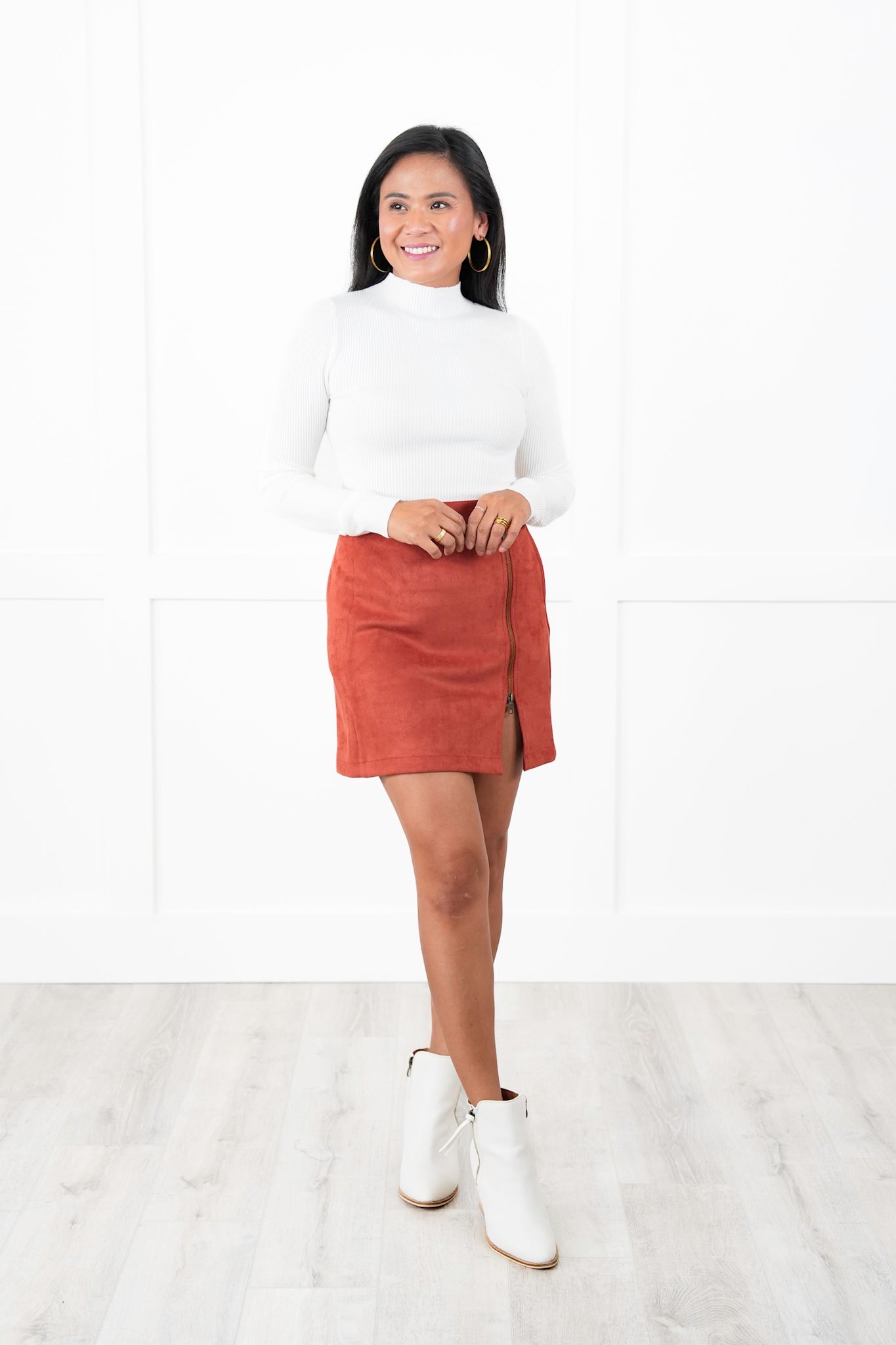 Plus/Reg High Waist Vegan Suede Mini Skirt (Multiple Colors)