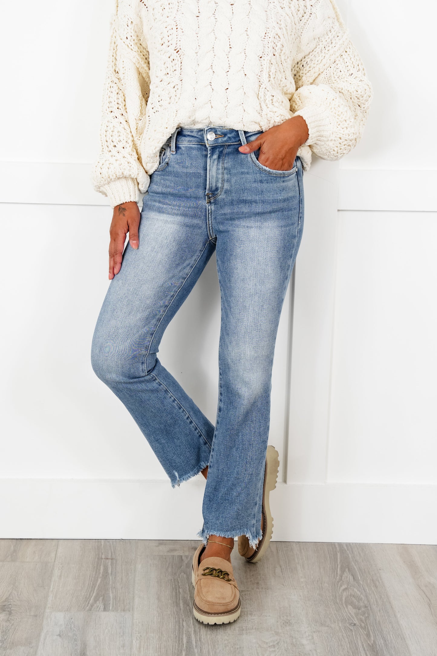 Risen She's a Good Time High Rise Medium Wash Slim Straight Leg Jeans