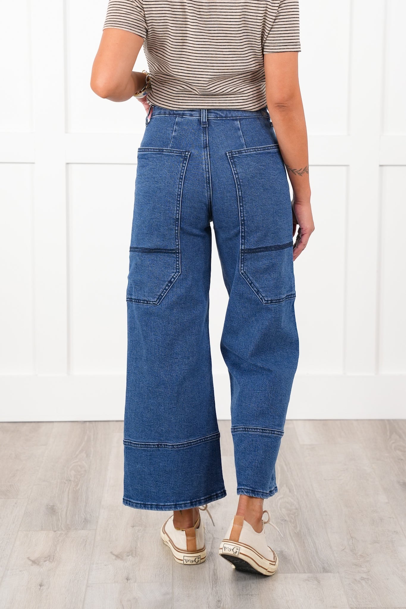 Special A High Rise Dark Wash Cropped Wide Leg Jeans with Extra Large Pockets