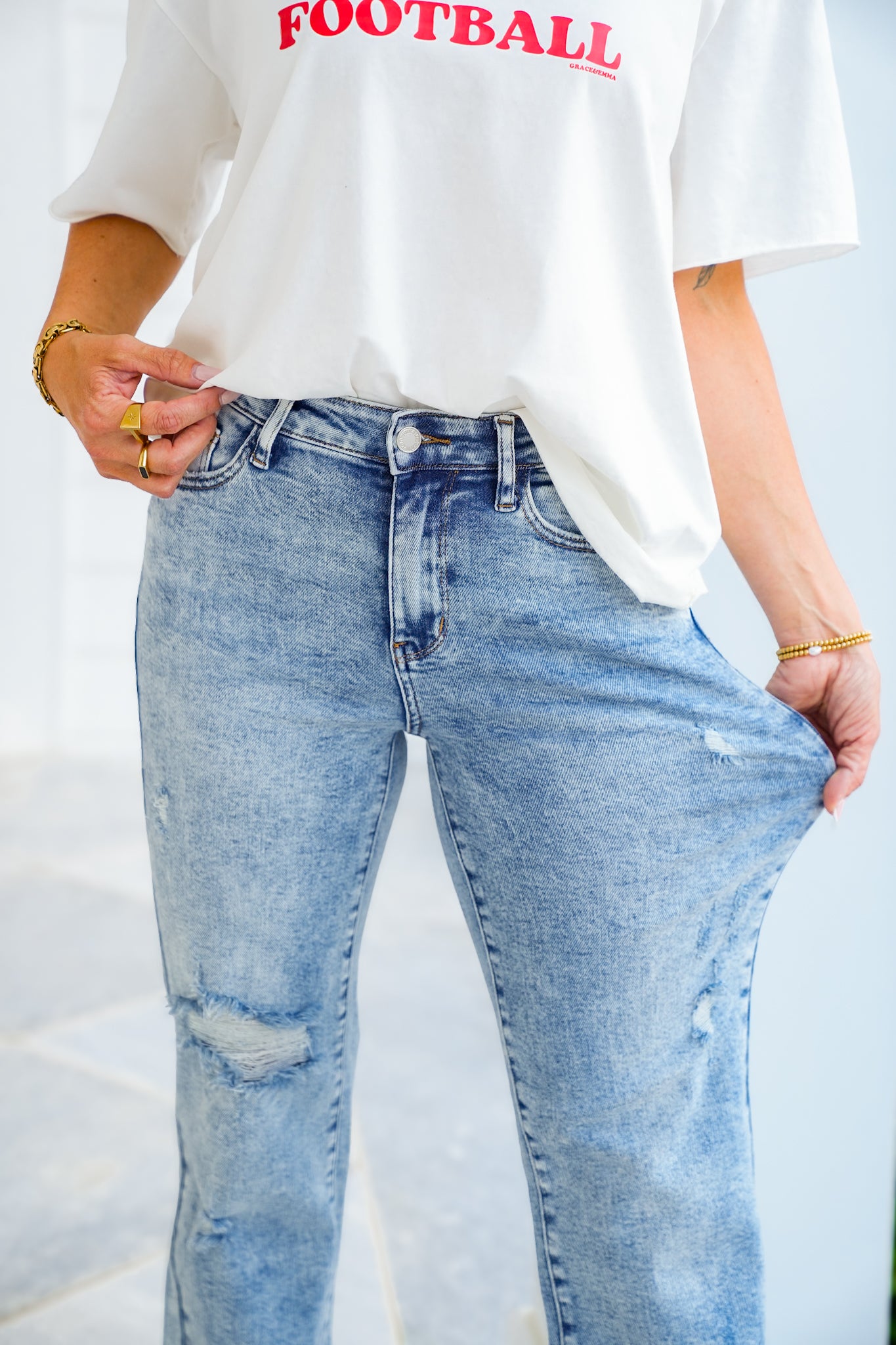 Judy Blue High Rise Light Mineral Wash Distressed 90's Straight Leg Jeans