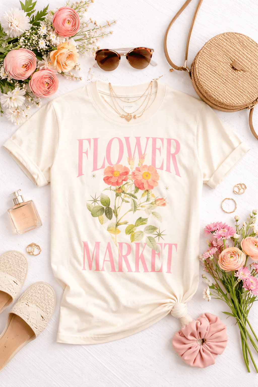 Plus/Reg Short Sleeve "Flower Market" Graphic Tee - Freckled Poppy