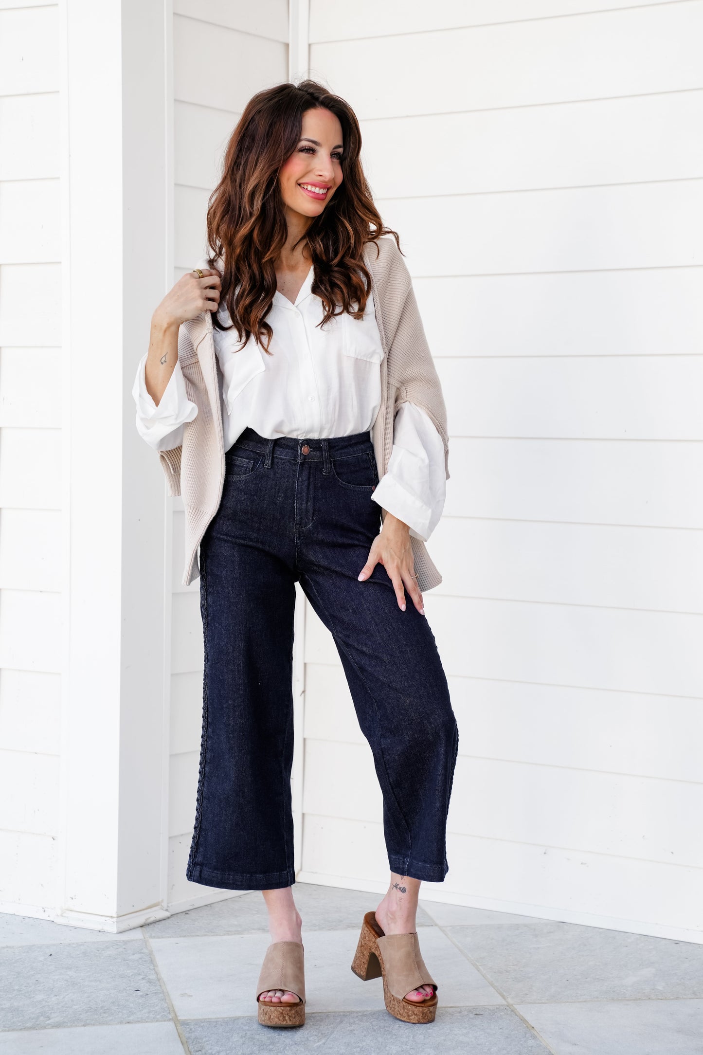 Judy Blue High Rise Dark Wash Cropped Jeans with Side Seam Braid Detail