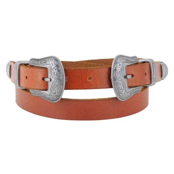 Double Buckle Western Style Leather Belt
