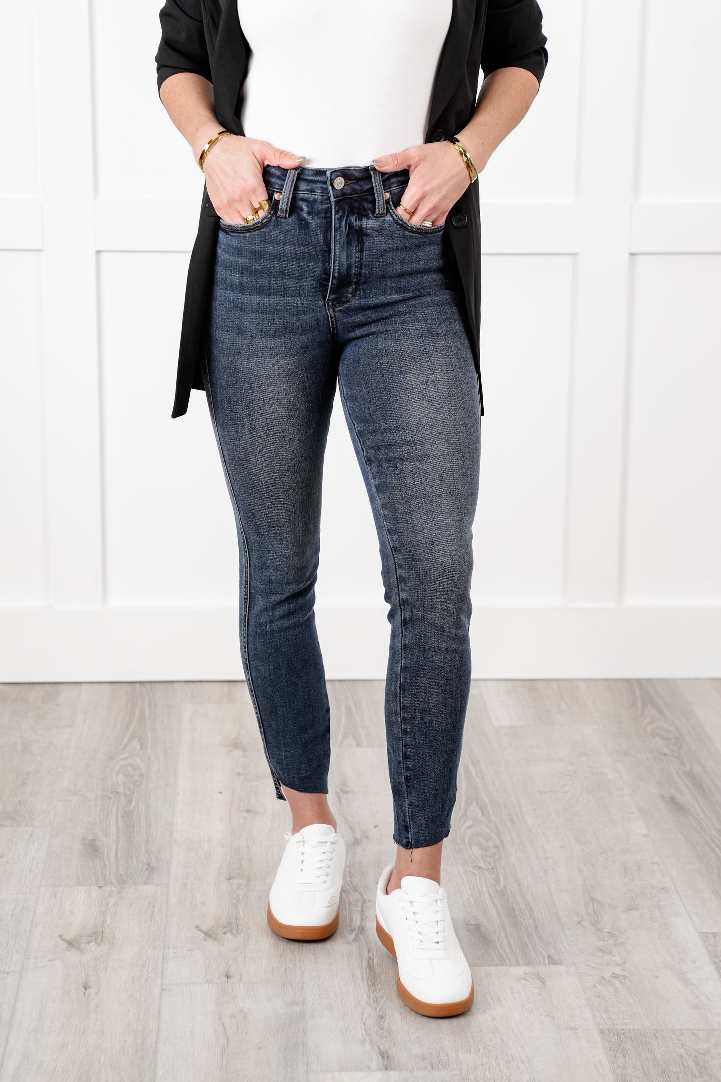 Judy Blue High Rise Dark Wash Tummy Control Step Hem Skinny Jeans