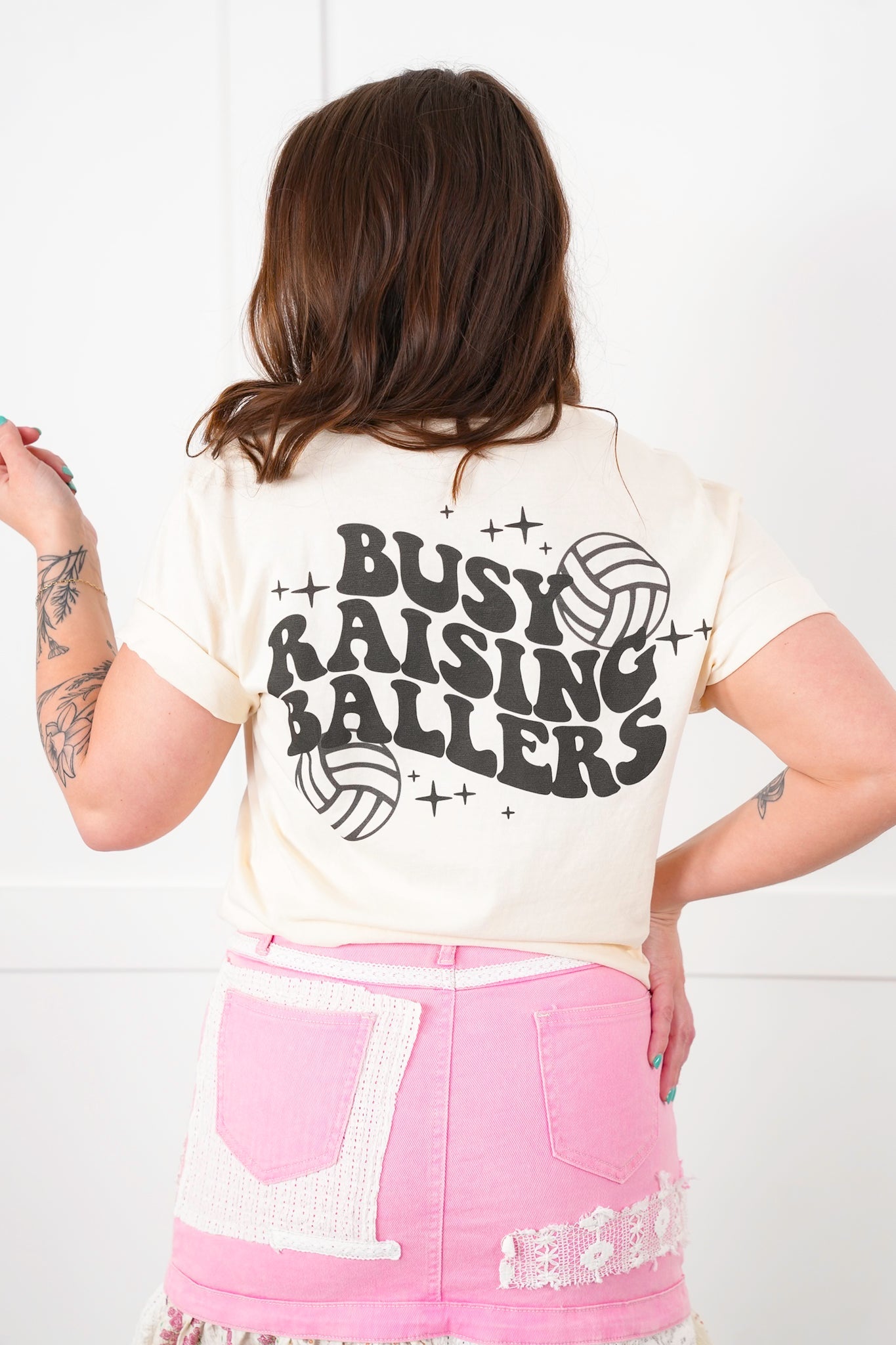 Plus/Reg Short Sleeve "Busy Raising Ballers" Volleyball Graphic Tee