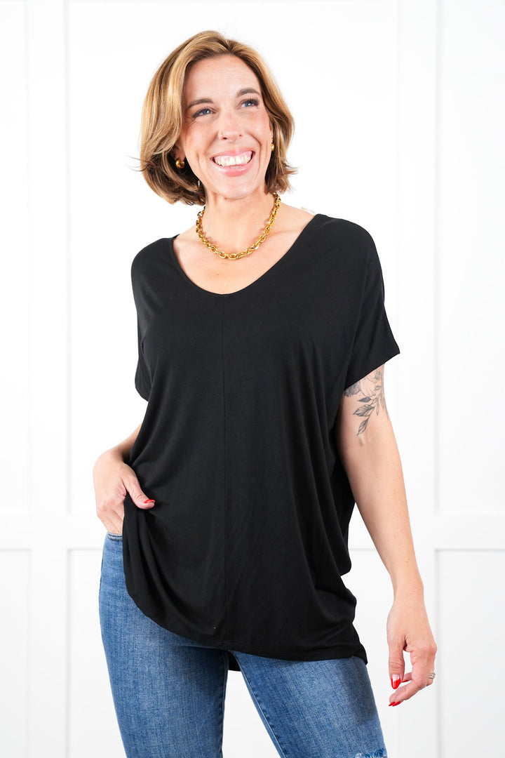 Solid Short Sleeve Scoop Neck Tunic Top (Multiple Colors)