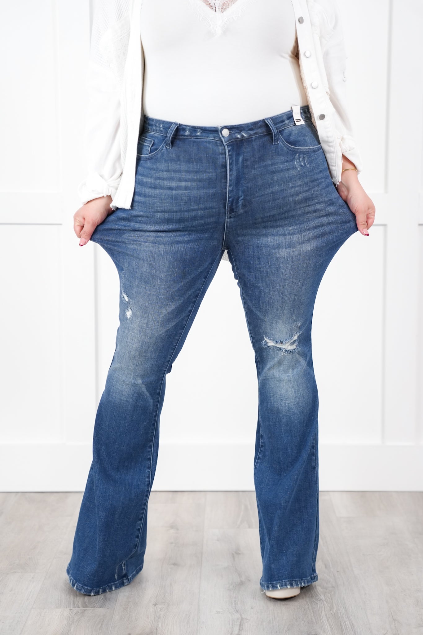 Judy Blue High Rise Dark Wash with Contrast Distressed Flare Jeans