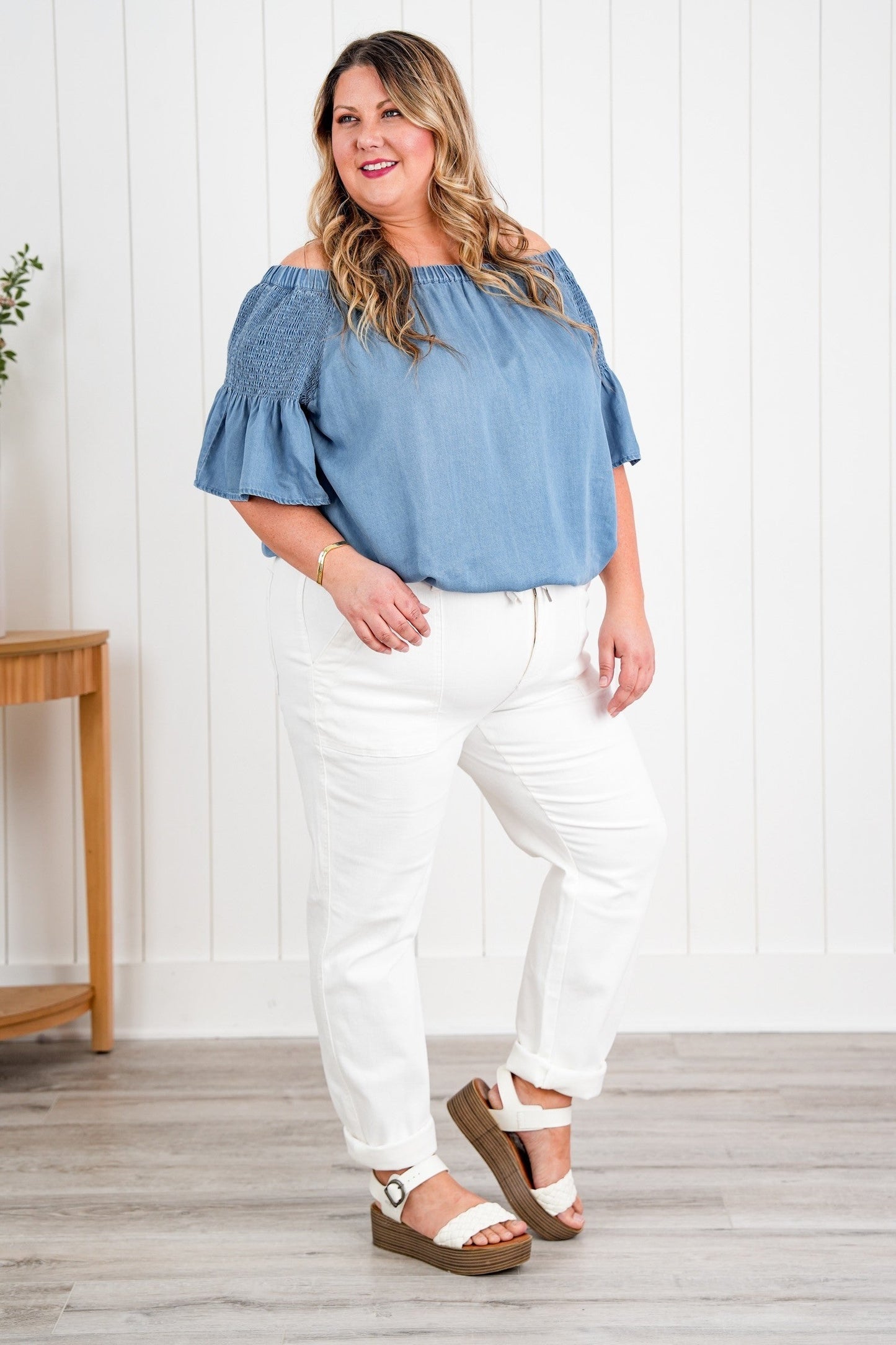 Judy Blue WHITE Airplane Mode High Rise White Cuffed Jogger
