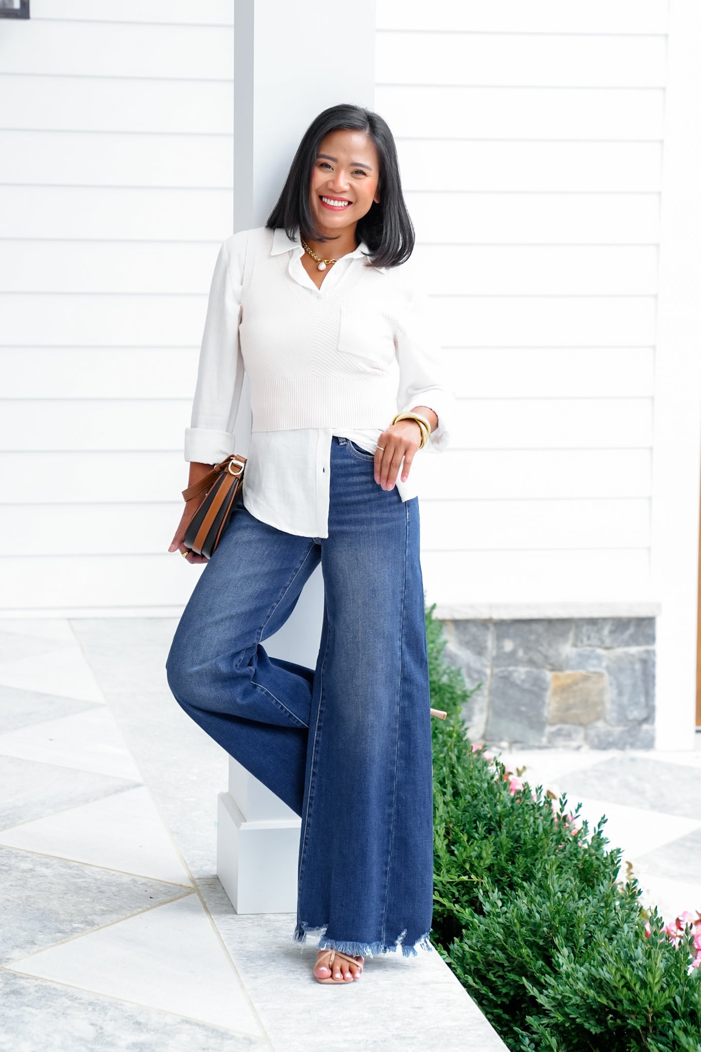 Risen High Rise Dark Wash Wide Leg Jeans