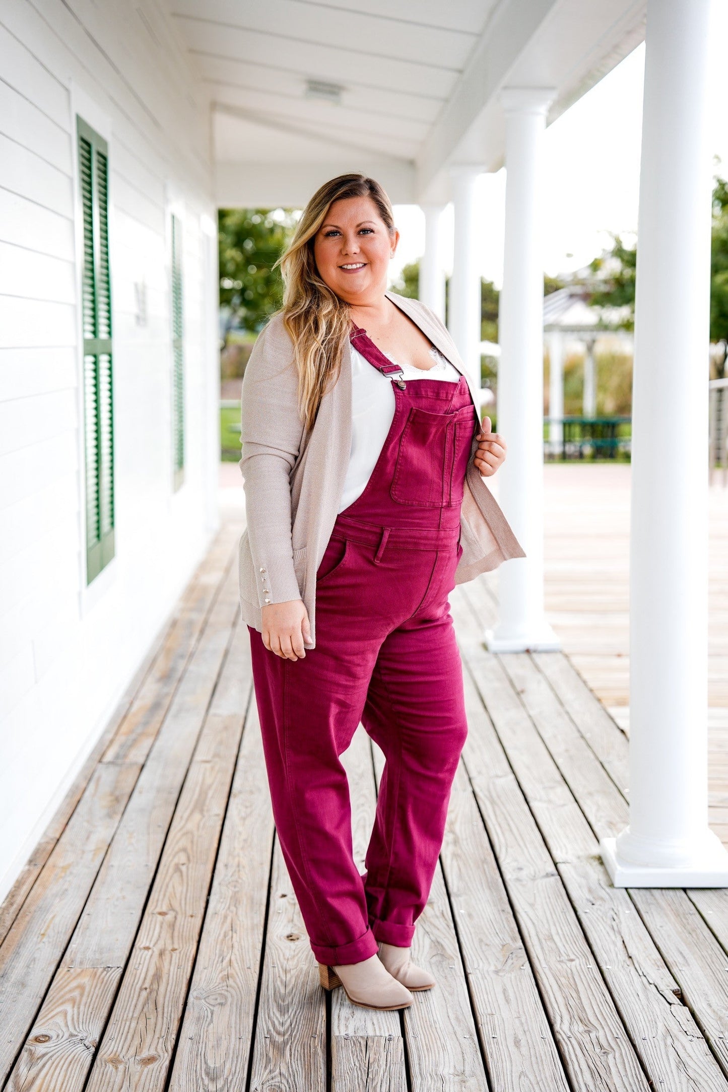 Judy Blue High Rise Maroon Garment Dyed Double Cuffed Boyfriend Overalls