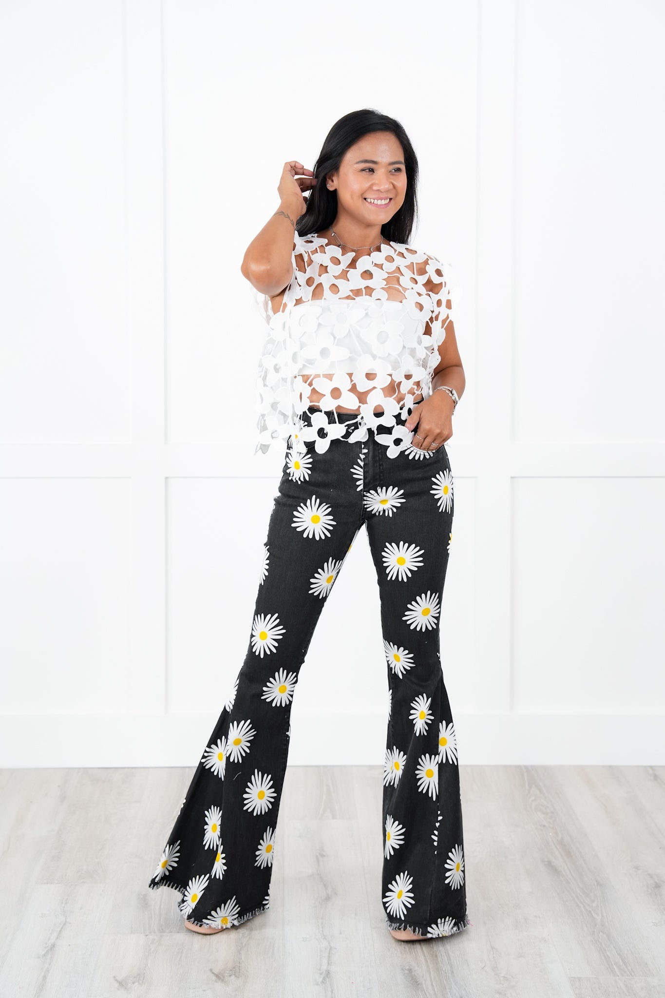 Daisy Bell Bottom Denim Pants