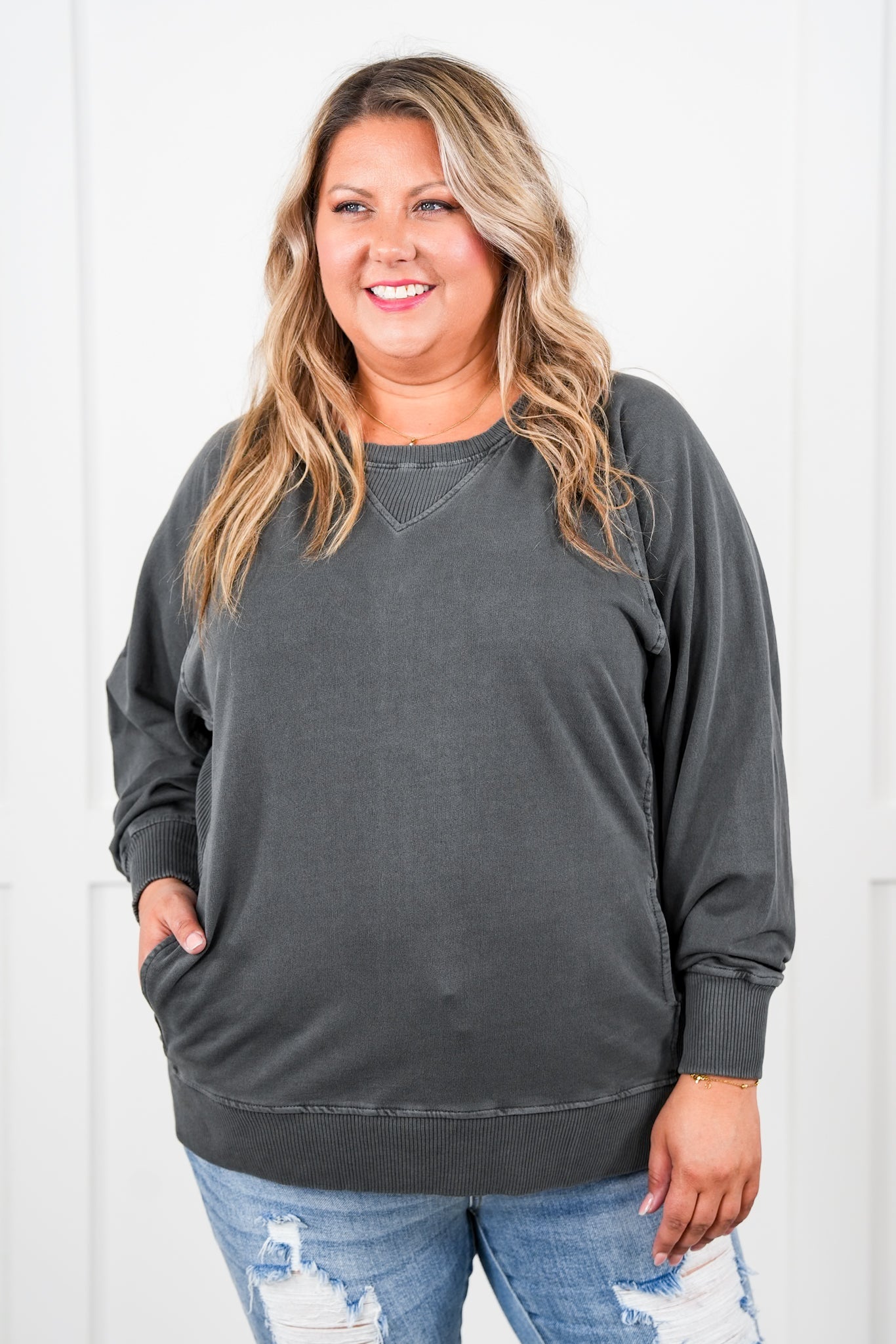 Restock + New Colors Door Buster! PLUS/REG Zenana Pigment Dyed French Terry Pullover w/ Pockets (Multiple Colors)