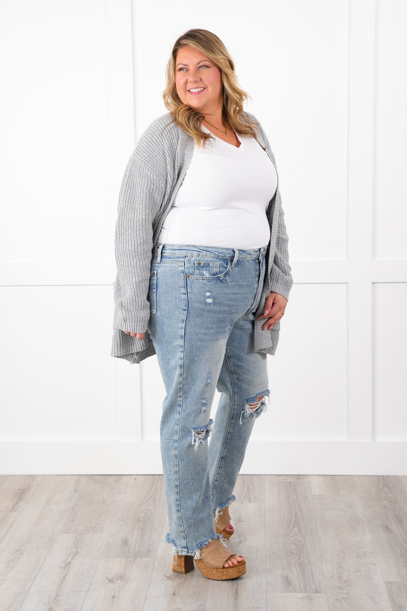 Special A High Rise Light Wash Distressed Relaxed Straight Leg Jeans