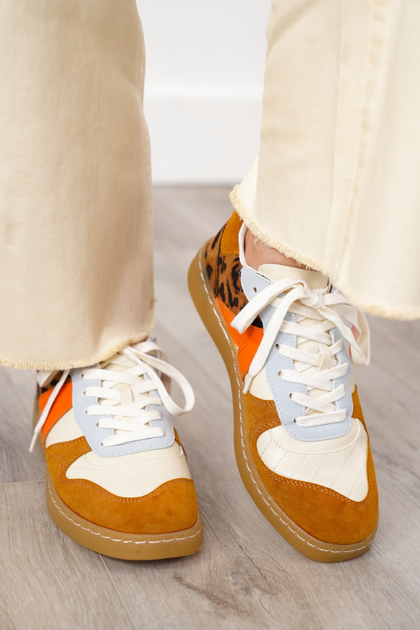 MIA Low Top Sneaker with Suede and Leopard Print Detailing