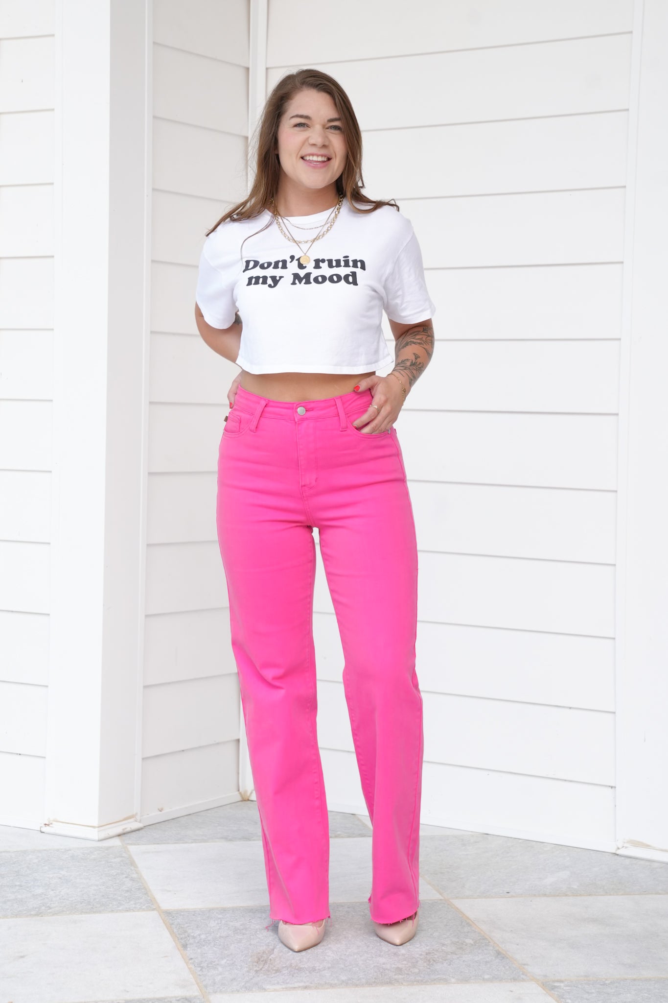 Judy Blue All the Heart Eyes High Rise Hot Pink 90's Straight Leg Jeans