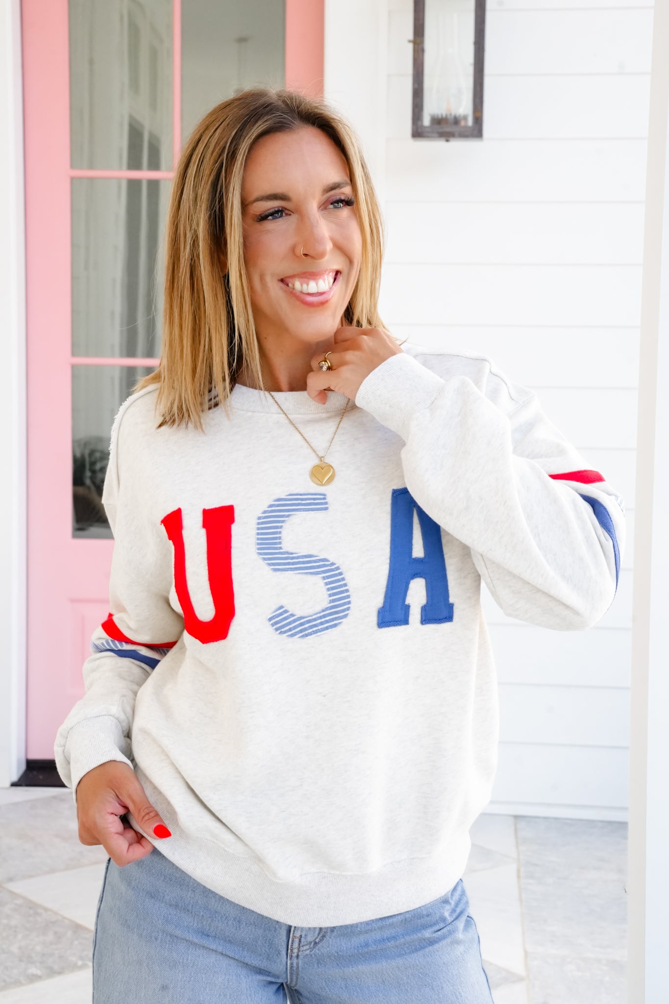 Long Sleeve "USA" Patch Pullover Sweatshirt