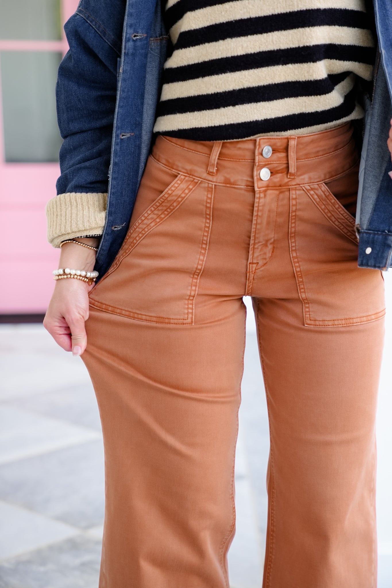Mica High Rise Rust Double Waistband Wide Leg Jeans
