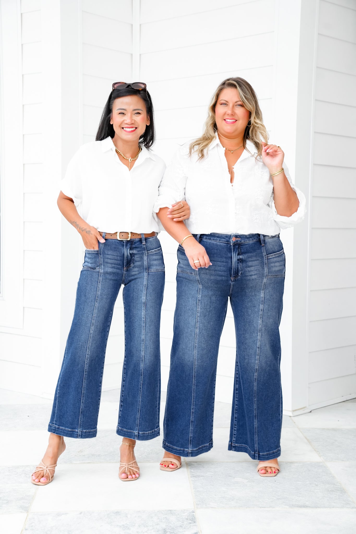 Risen Mid Rise Dark Wash Cropped Wide Leg Jeans with Front Patch Pockets