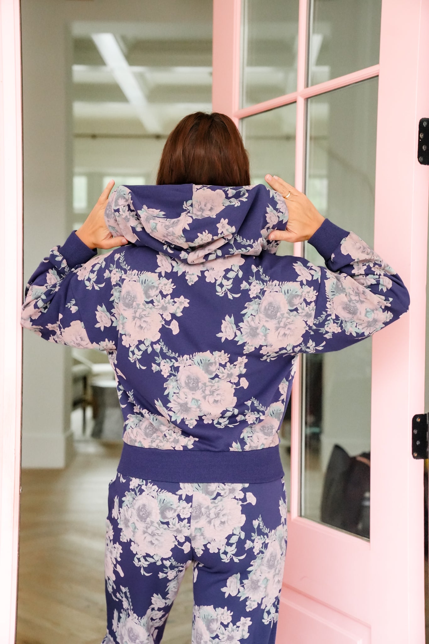 Floral Print Long Sleeve Zip-Up Hoodie