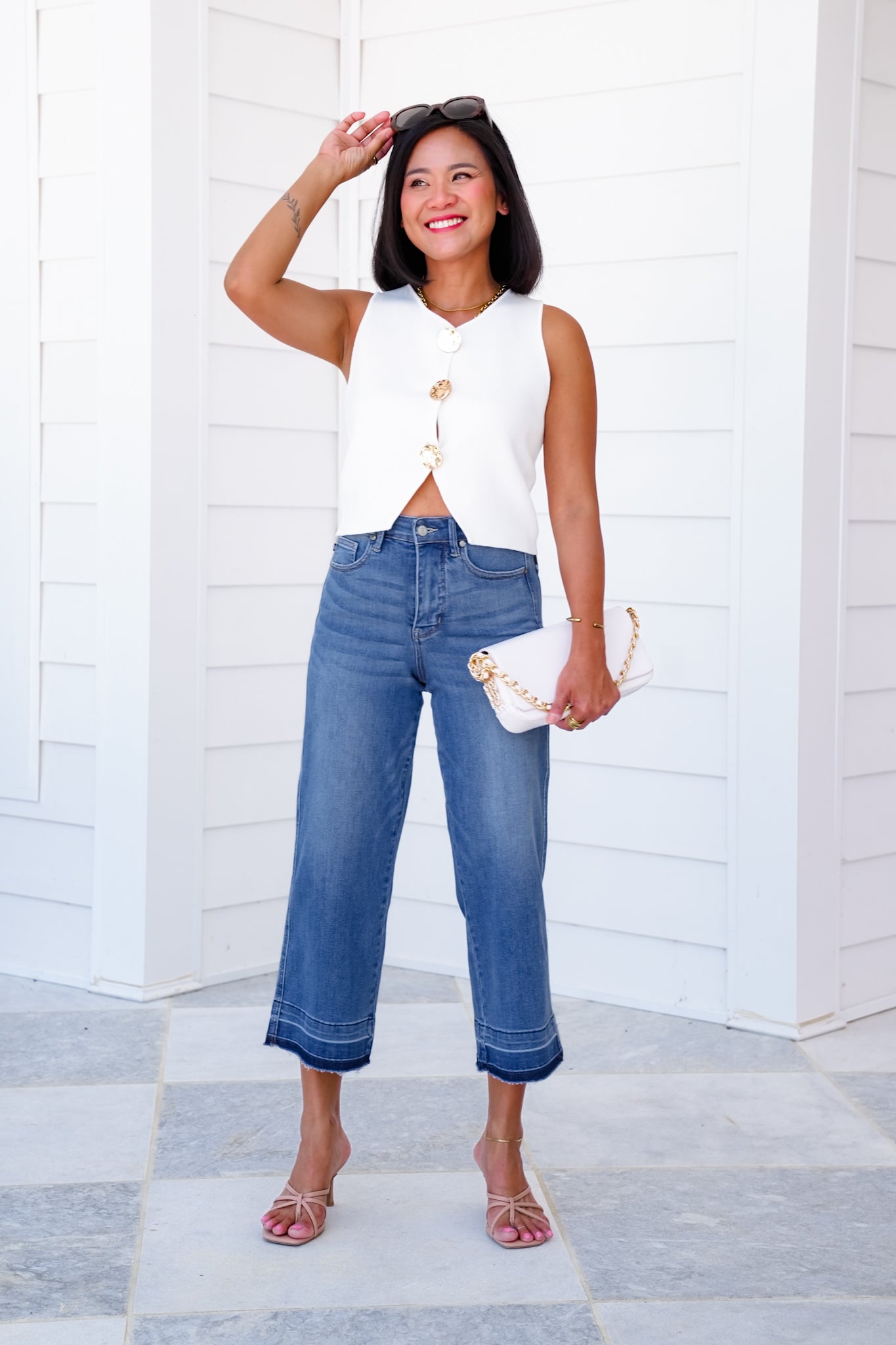 Judy Blue High Rise Medium Wash Tummy Control Cropped Wide Leg Jeans