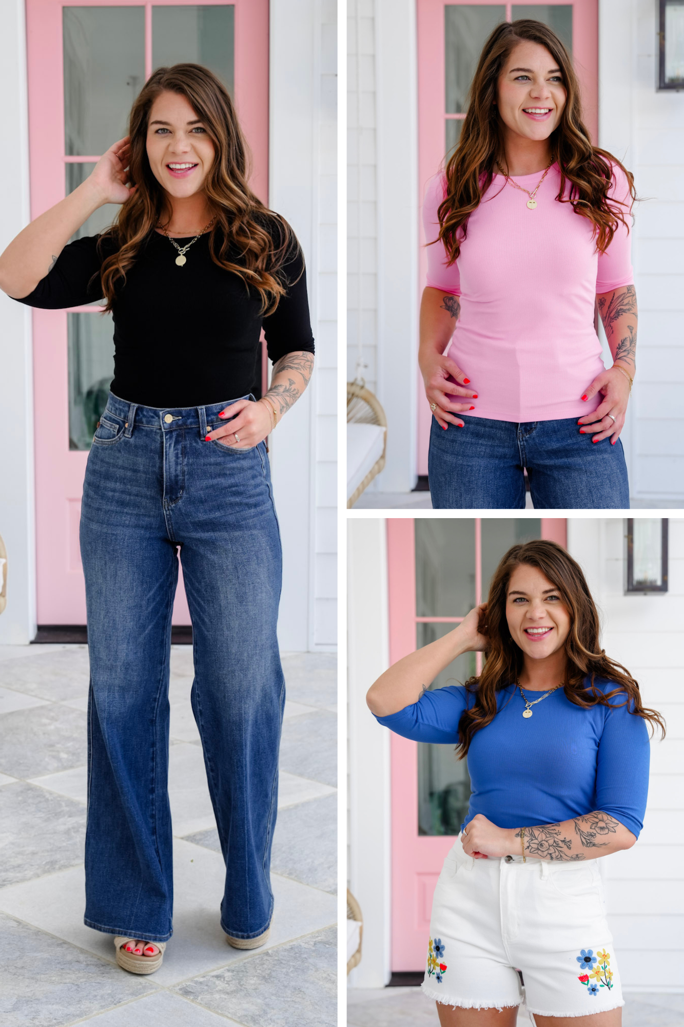 Ribbed Knit 3/4 Sleeve Round Neck top