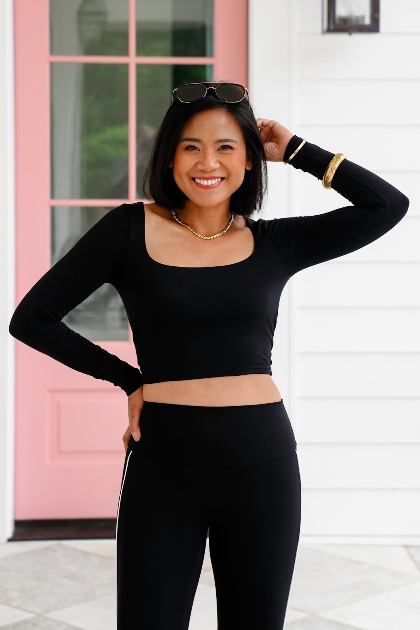 Solid Long Sleeve Square Neck Cropped Top