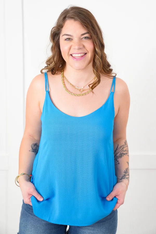 Door Buster! Zenana Double Spaghetti Strap Crinkle V-Neck Cami Top