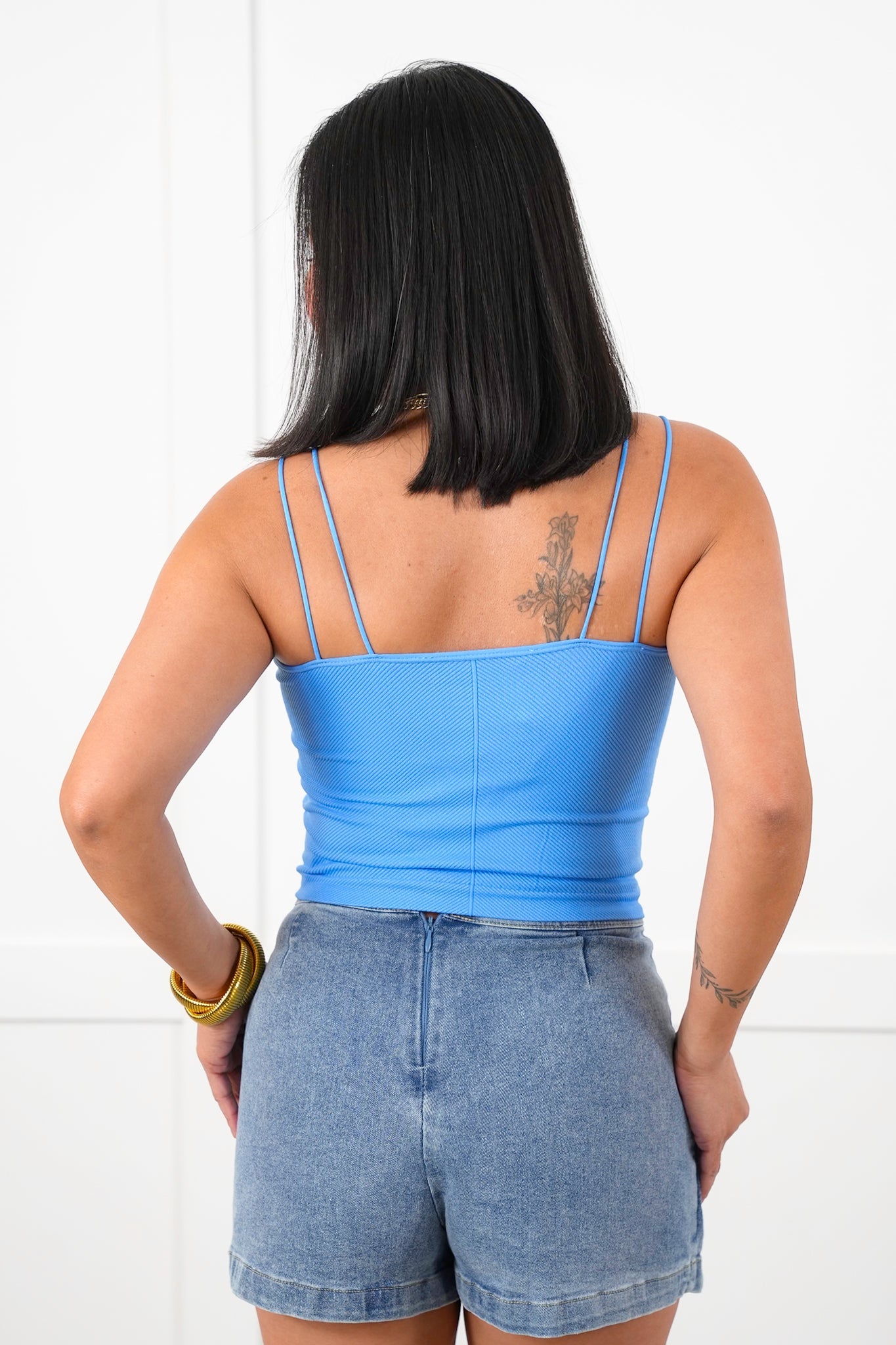Ribbed Knit Double Strap Cropped Top