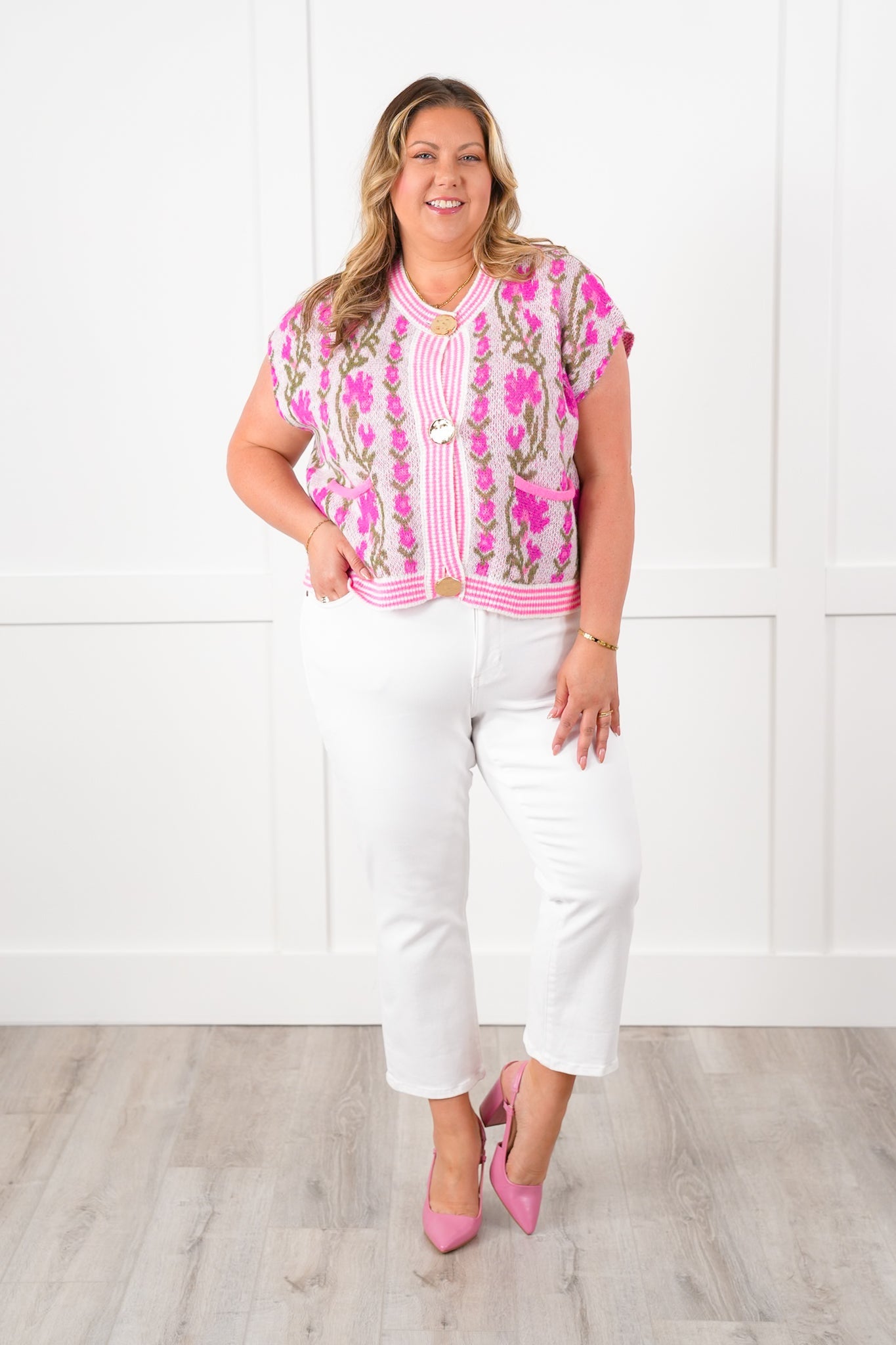 Floral Button Down Sweater Vest