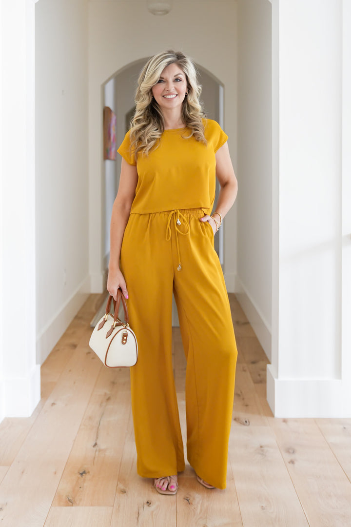 Short Sleeve Top and Wide Leg Pants Set