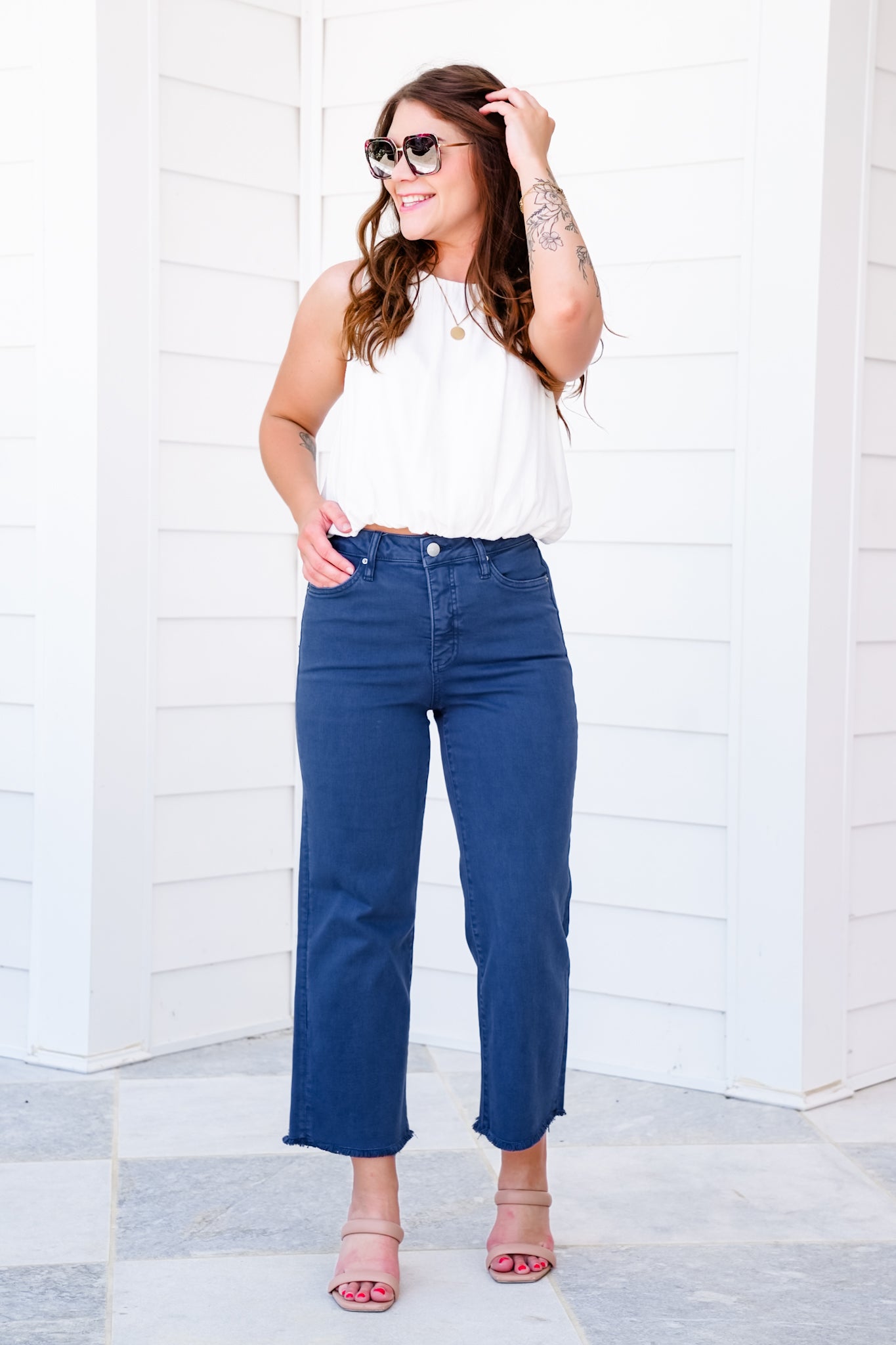 RFM High Rise Cropped Wide Leg Jeans
