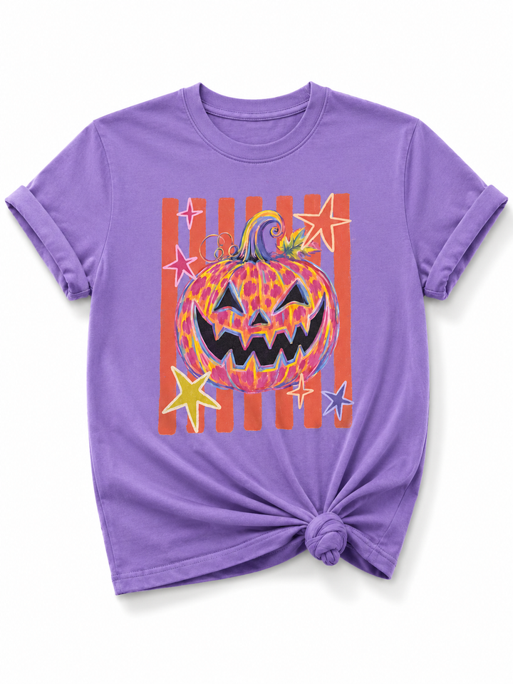 Plus/Reg Short Sleeve Leopard Jack-O-Lantern Halloween Graphic Tee