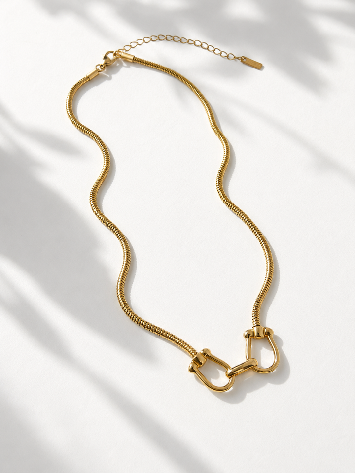 Gold Necklace with Double Link Clasp Centerpiece