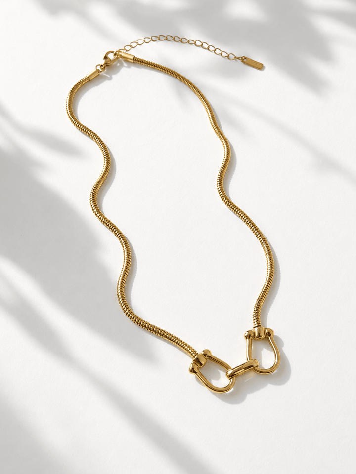 Gold Necklace with Double Link Clasp Centerpiece - Freckled Poppy