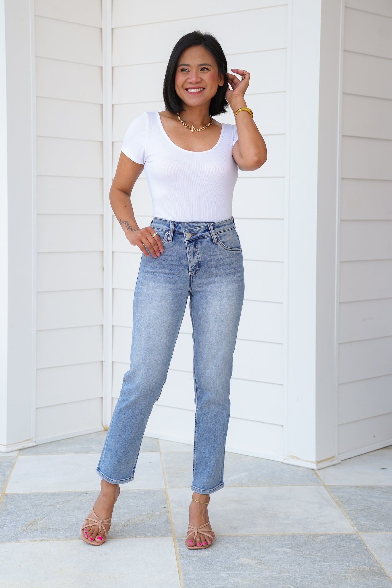 RFM High Rise Light Wash Straight Leg Jeans