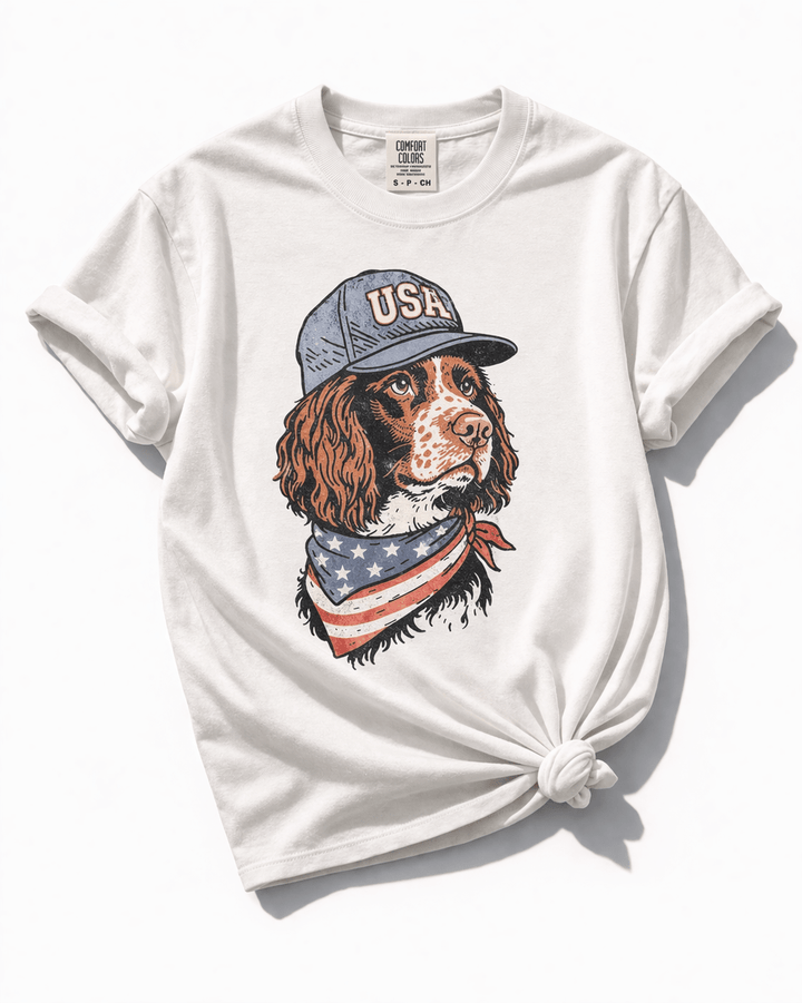 Plus/Reg Short Sleeve "USA Dog" Graphic Tee - Freckled Poppy