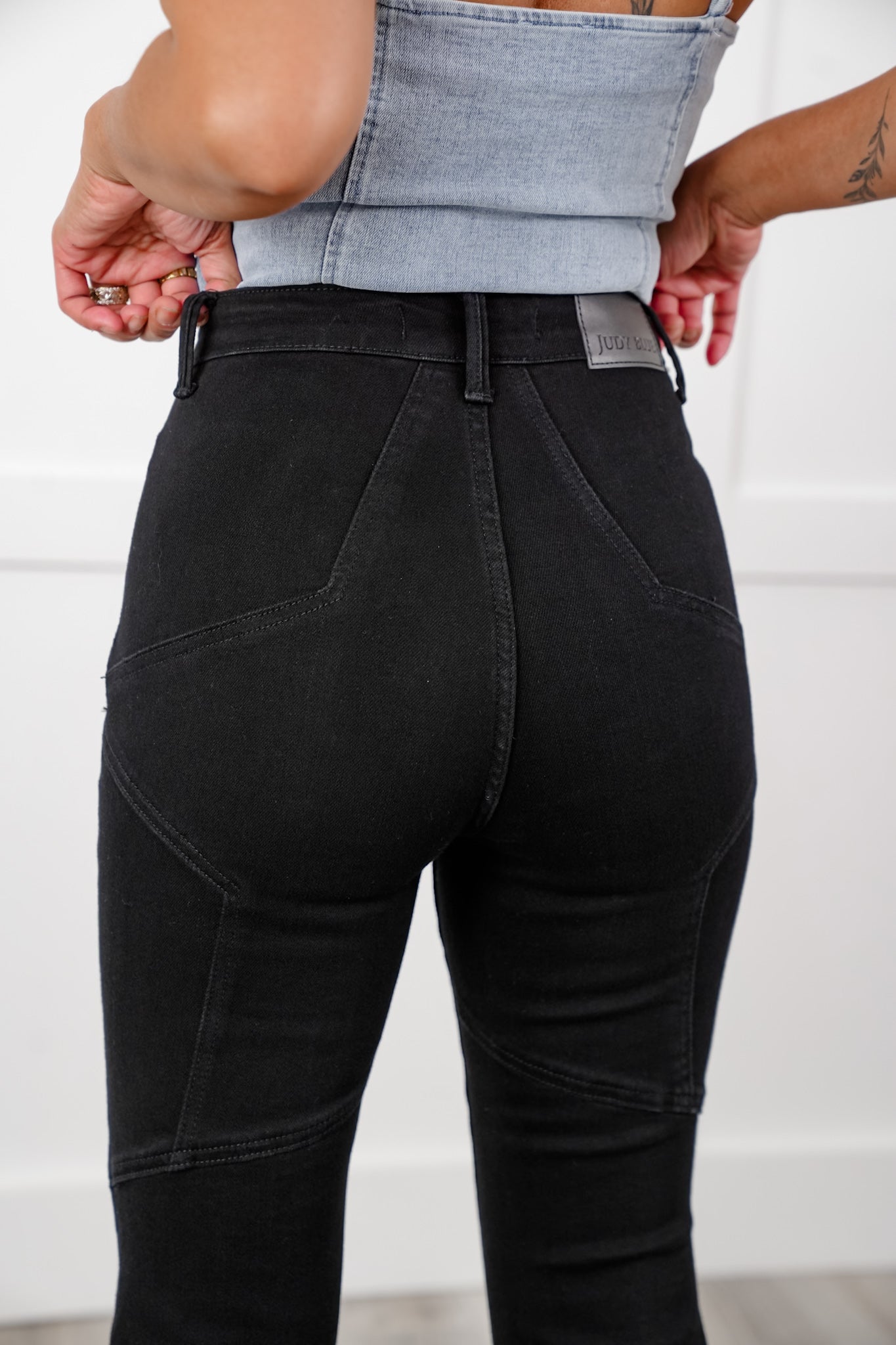 Judy Blue High Rise Black Star Seam Detail Flare Jeans