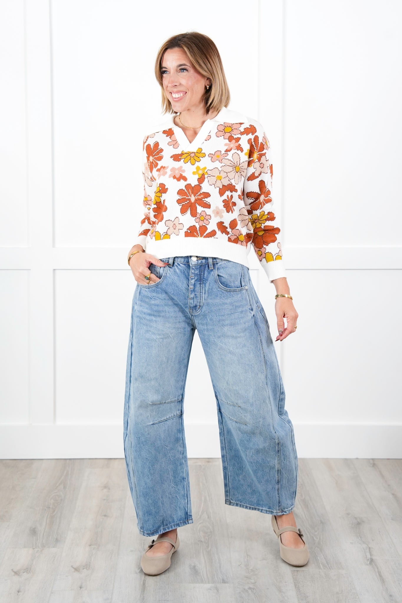 Mineral Wash Denim High Waist Barrel Pants