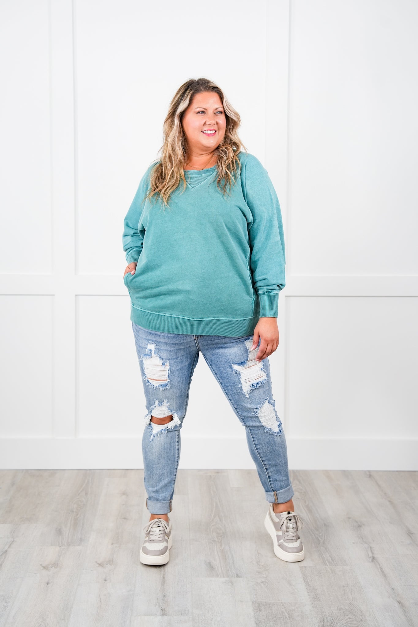 Restock + New Colors Door Buster! PLUS/REG Zenana Pigment Dyed French Terry Pullover w/ Pockets (Multiple Colors)