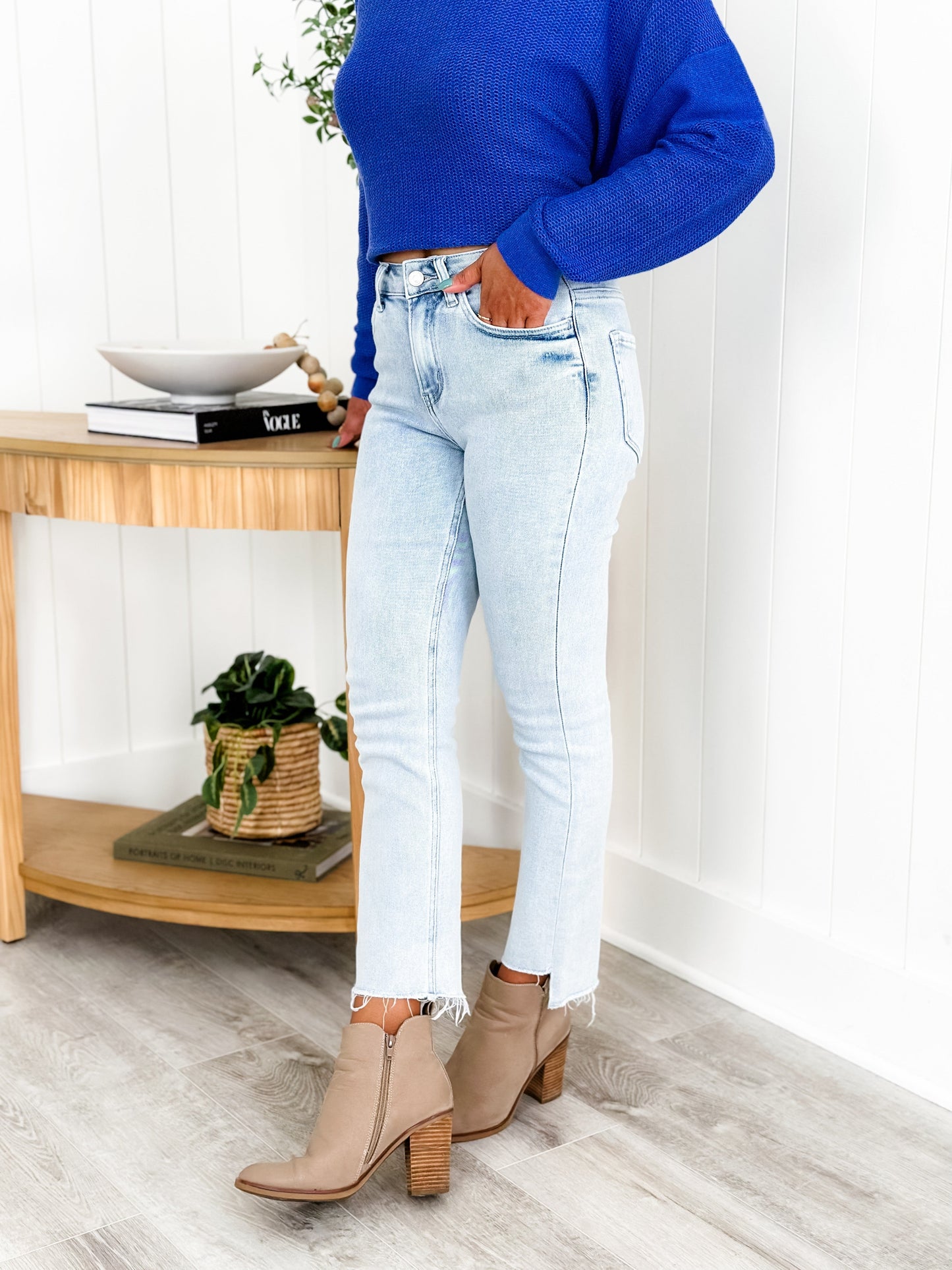 Lovervet High Rise Light Wash Slim Straight Leg Jeans