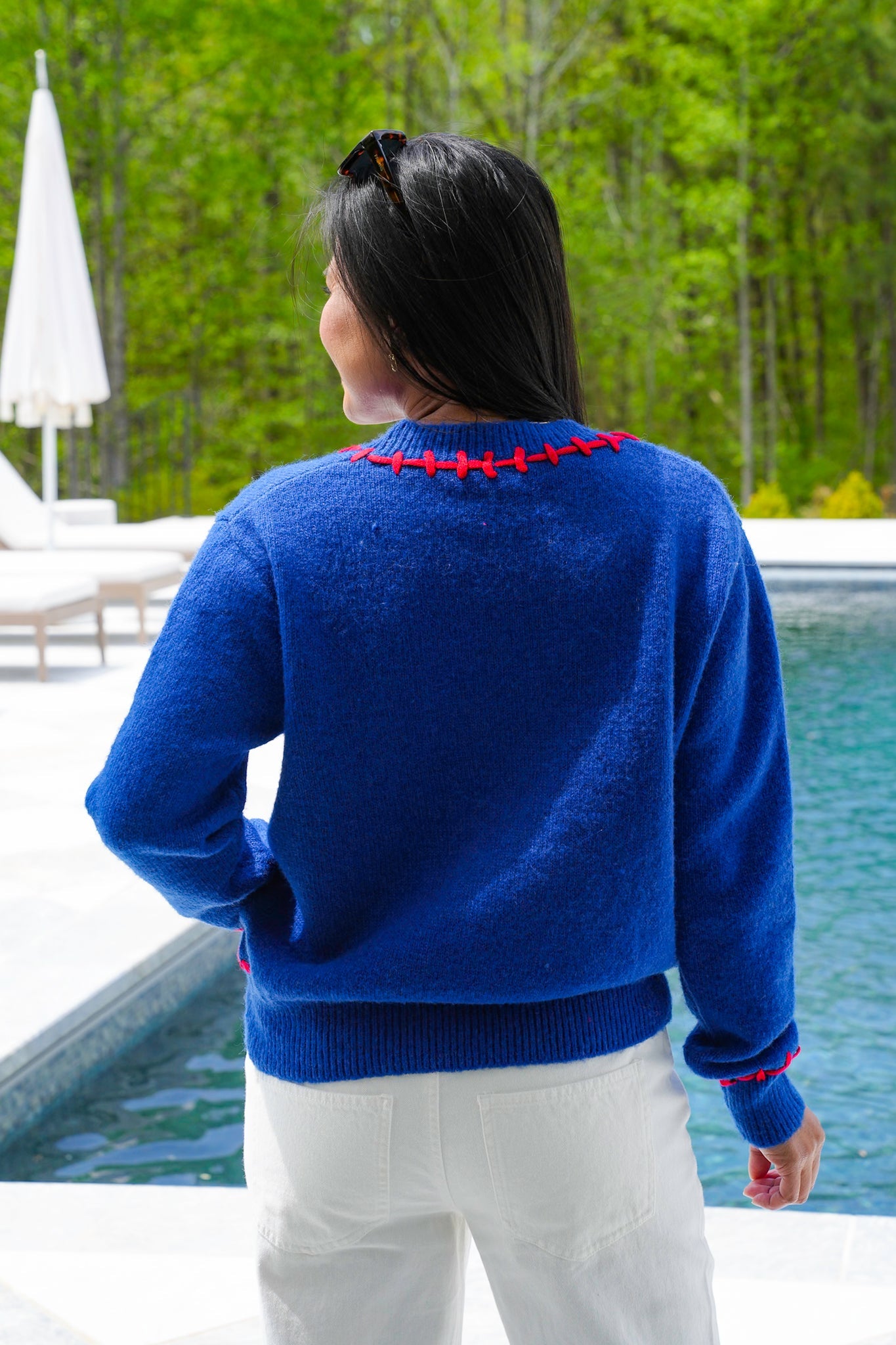 Blue Long Sleeve Pullover Sweater with Star Patch Detail