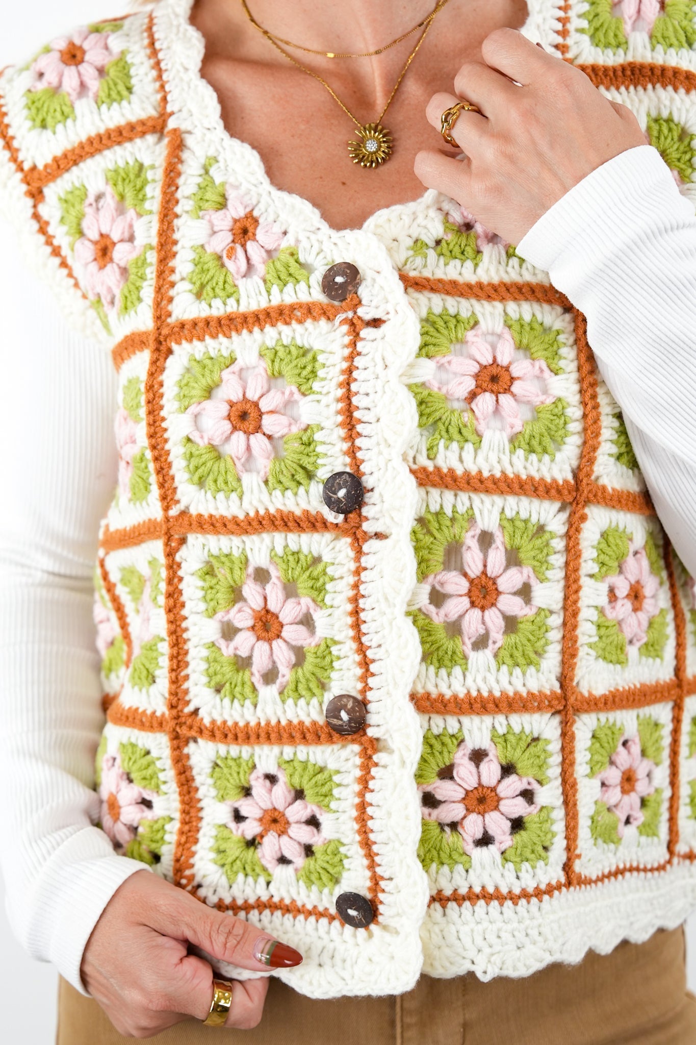 Granny Square Crocheted Button Down Vest