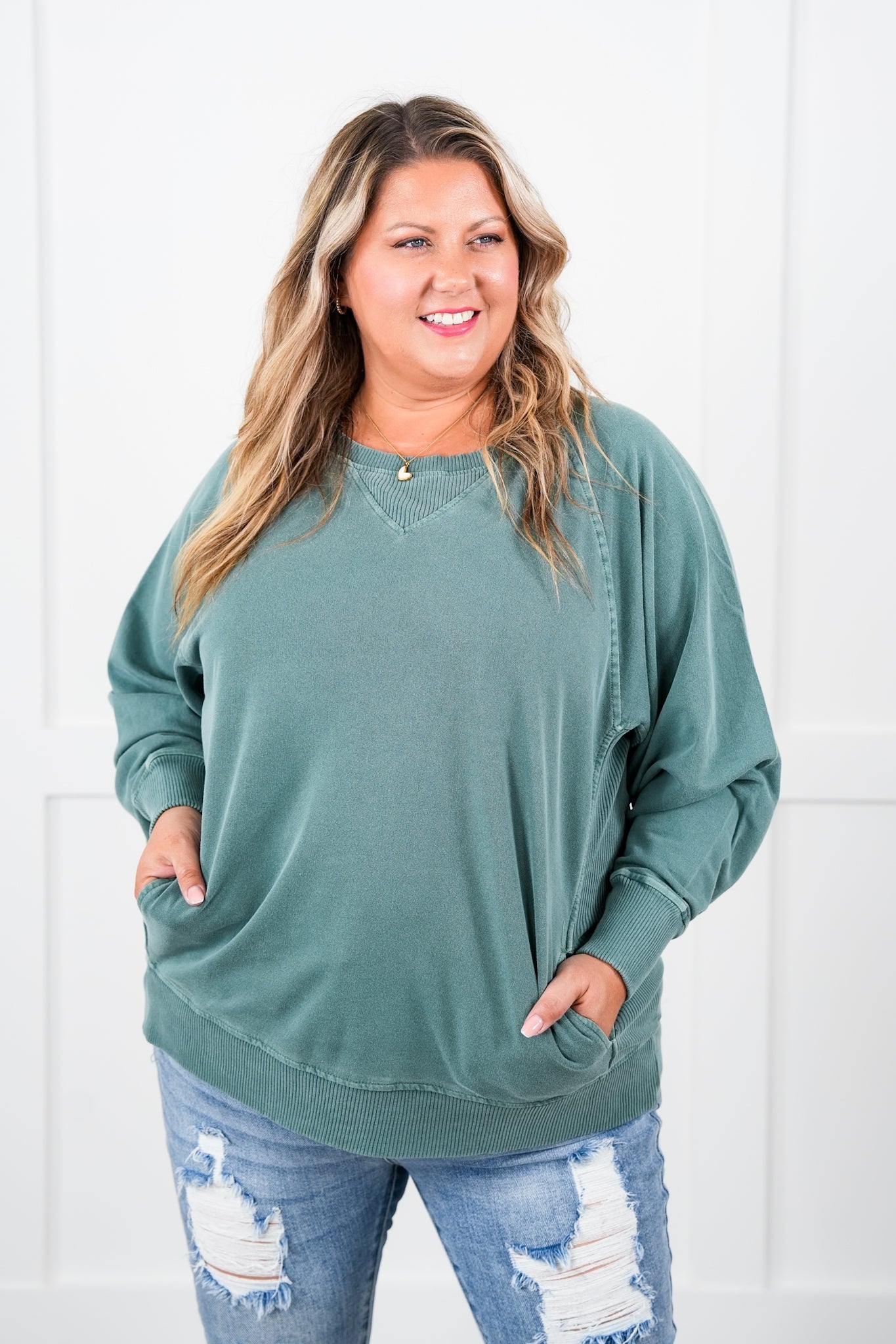 Restock + New Colors Door Buster! PLUS/REG Zenana Pigment Dyed French Terry Pullover w/ Pockets (Multiple Colors)
