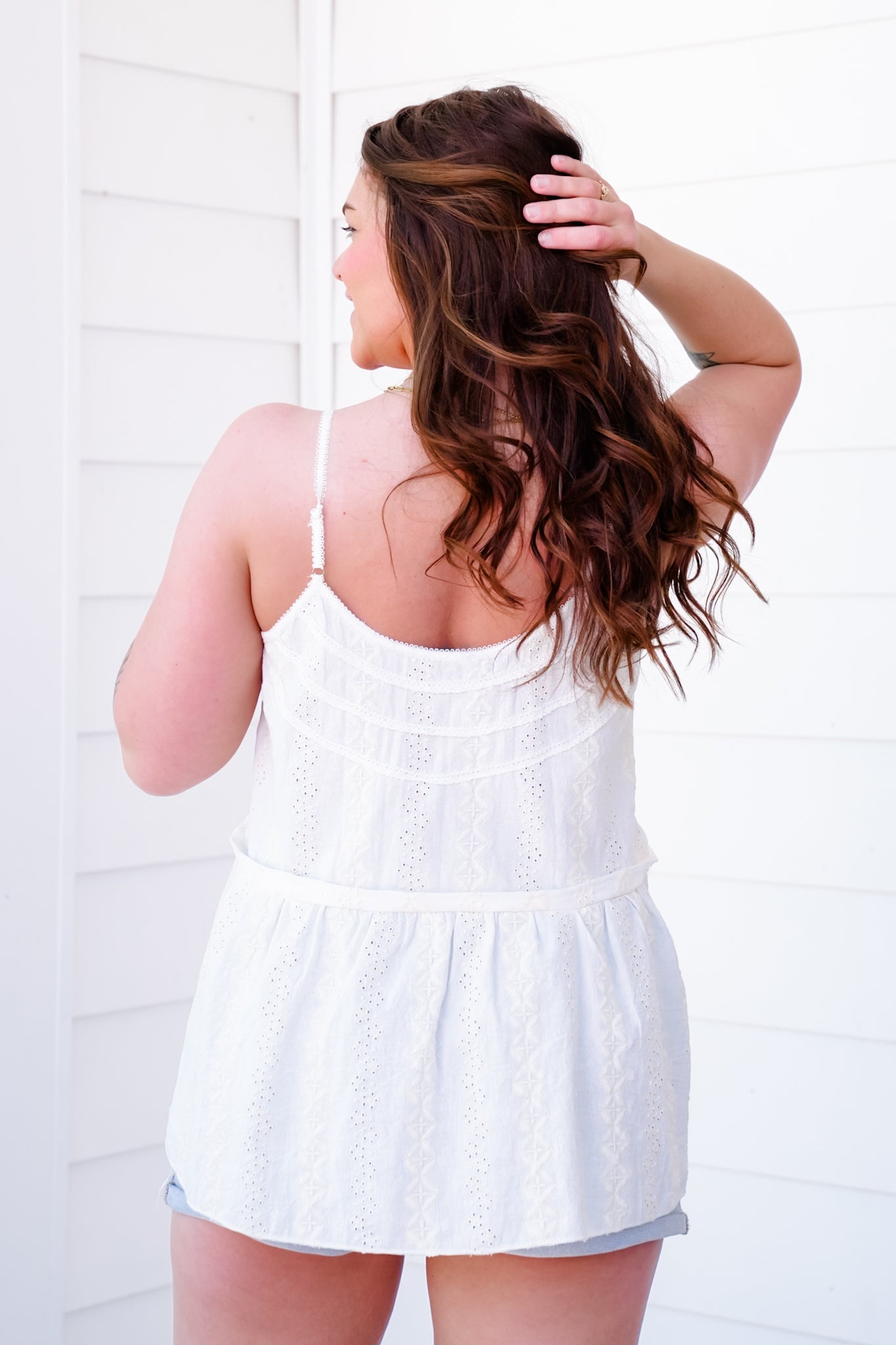 POL Sleeveless Embroidered Button Up Top