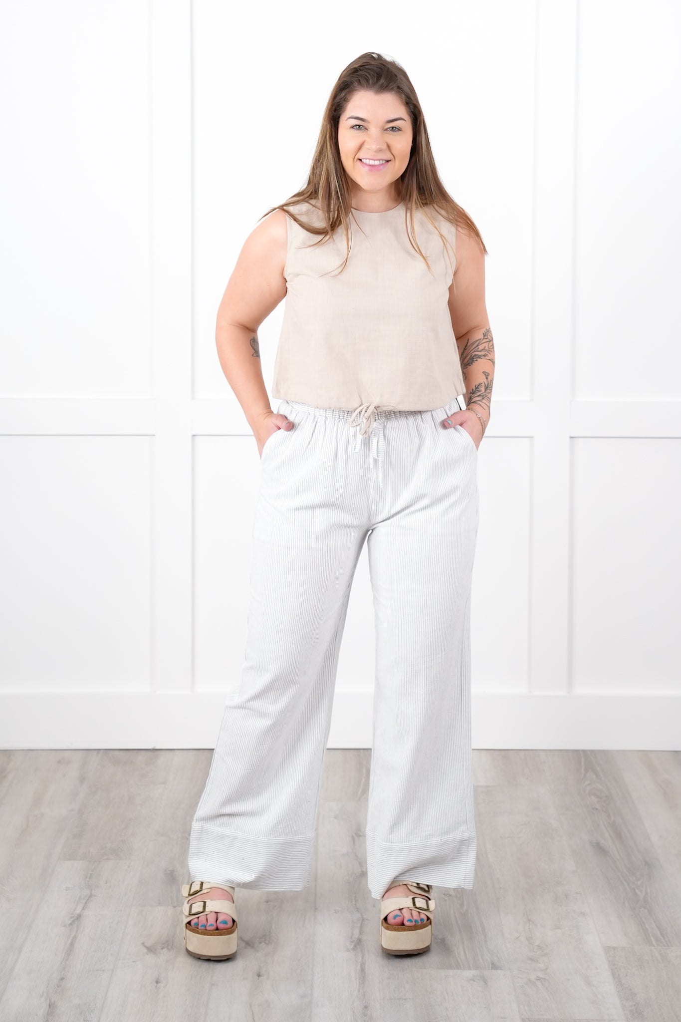 Linen Tank Top With Bubble Hem Detail