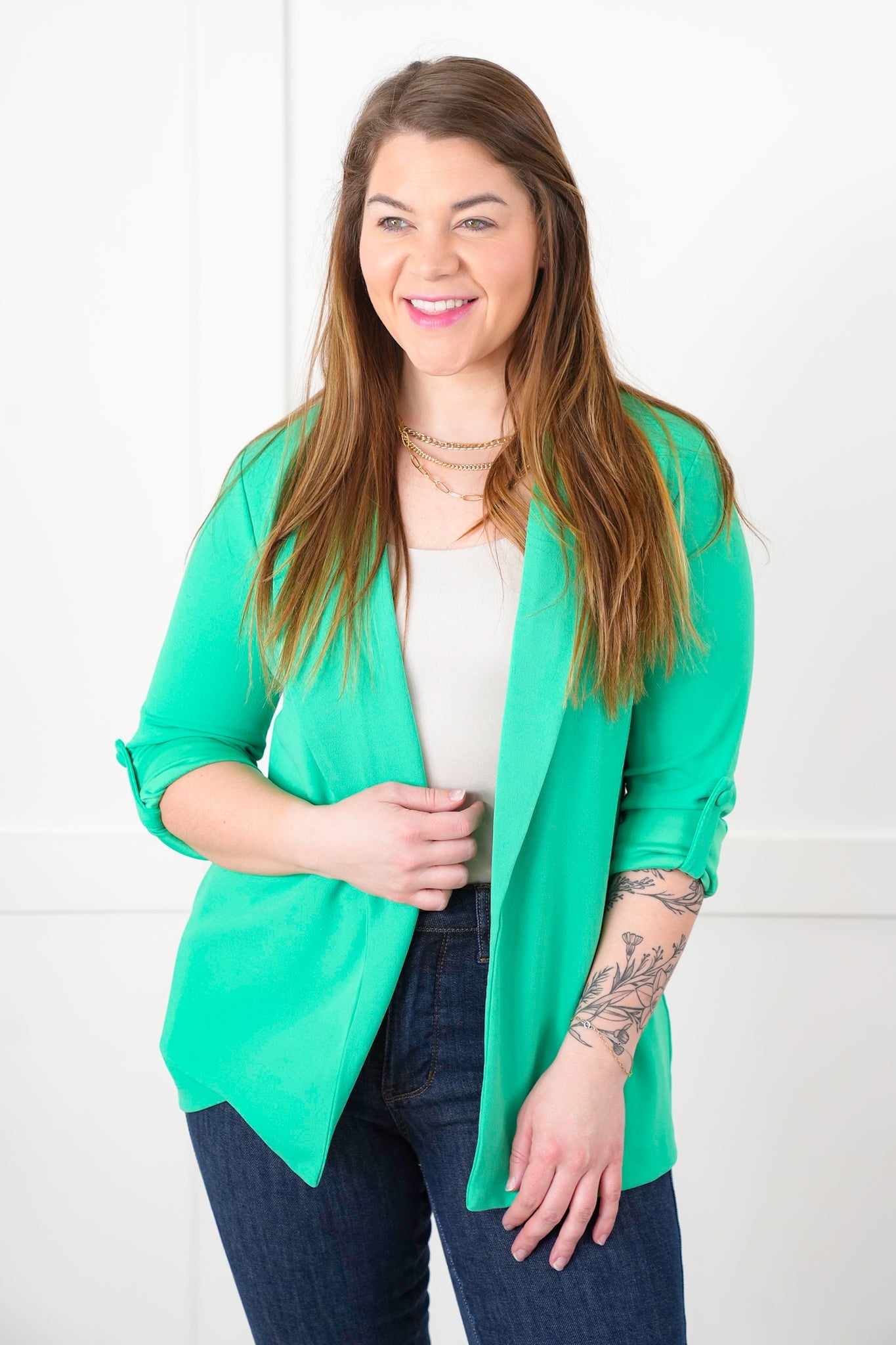 Door Buster! Plus/Reg Solid Button Tab Sleeve Open Blazer