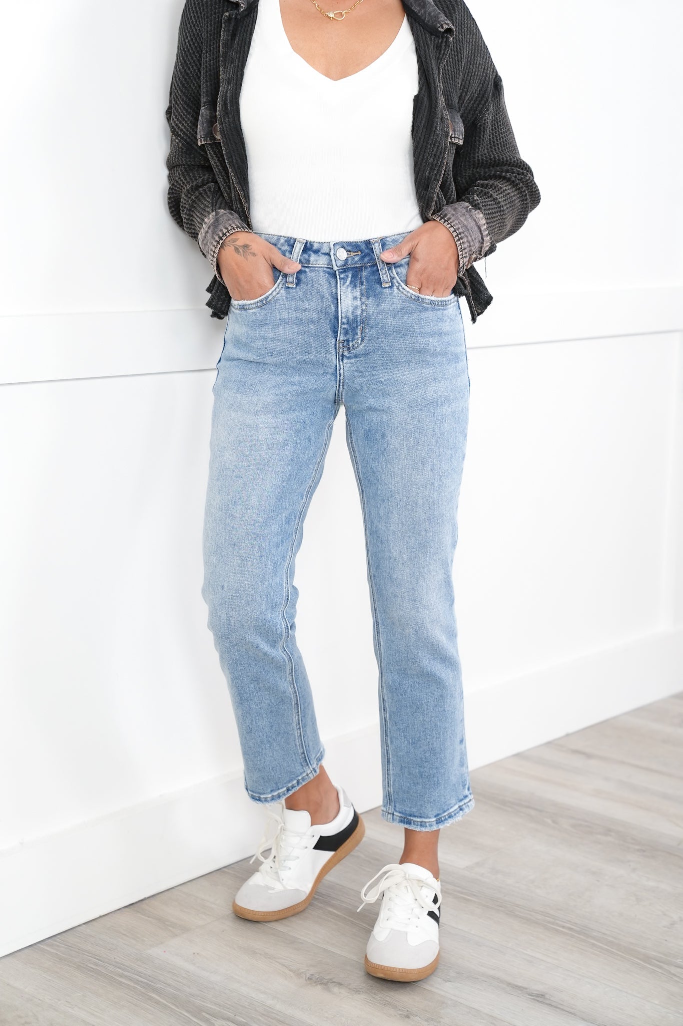 Lovervet High Rise Light Wash Cropped Straight Leg Jeans