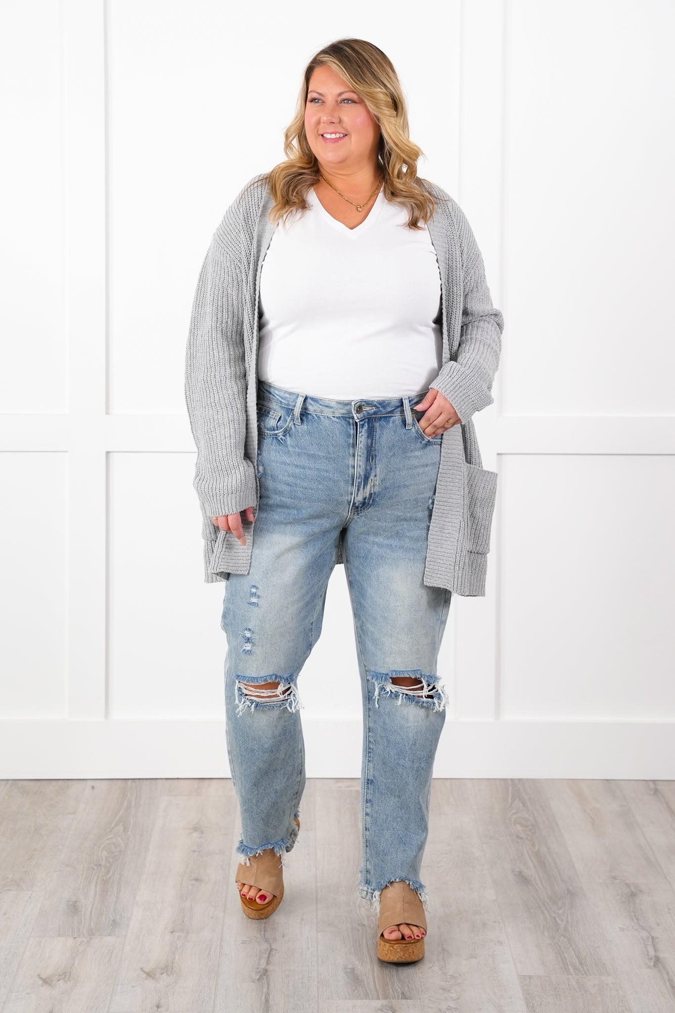 Special A High Rise Light Wash Distressed Relaxed Straight Leg Jeans